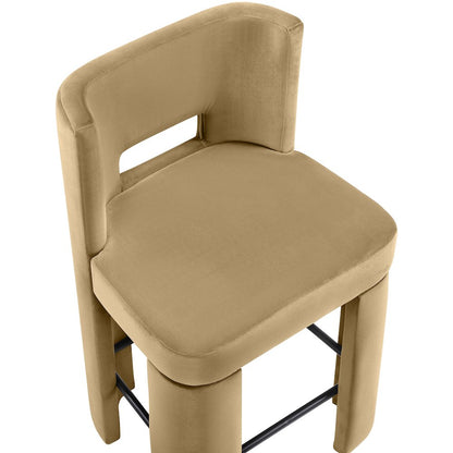Zuno Camel Velvet Performance Fabric Upholstered Counter Stool
