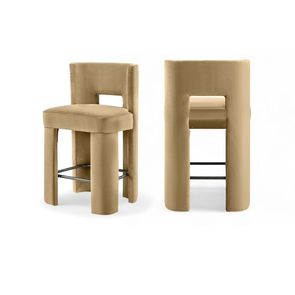 Zuno Camel Velvet Performance Fabric Upholstered Counter Stool