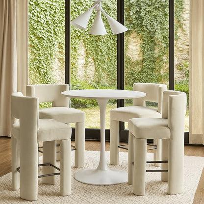 Zuno Cream Velvet Performance Fabric Upholstered Counter Stool