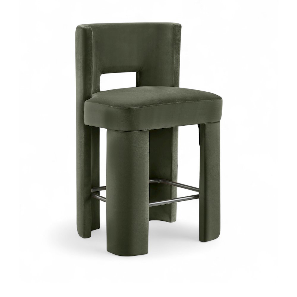 Zuno Green Velvet Performance Fabric Upholstered Counter Stool