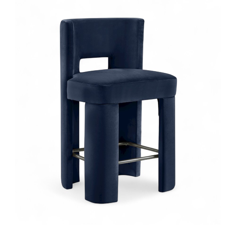 Zuno Navy Velvet Performance Fabric Upholstered Counter Stool