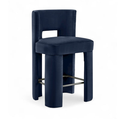 Zuno Navy Velvet Performance Fabric Upholstered Counter Stool