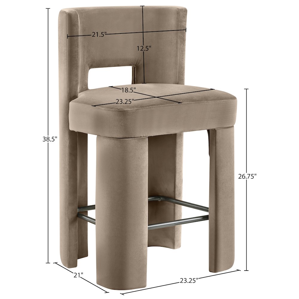 Zuno Taupe Velvet Performance Fabric Upholstered Counter Stool