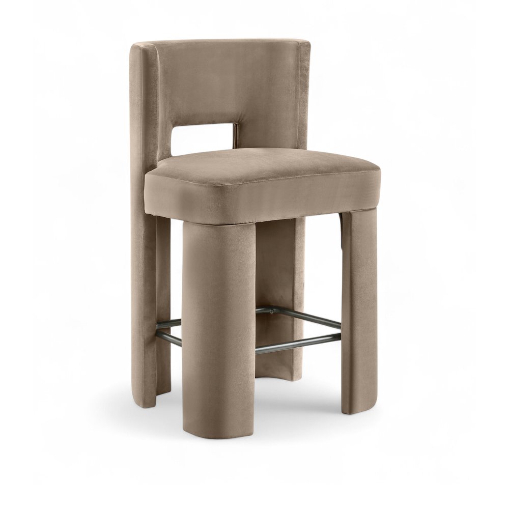 Zuno Taupe Velvet Performance Fabric Upholstered Counter Stool