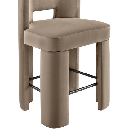 Zuno Taupe Velvet Performance Fabric Upholstered Counter Stool
