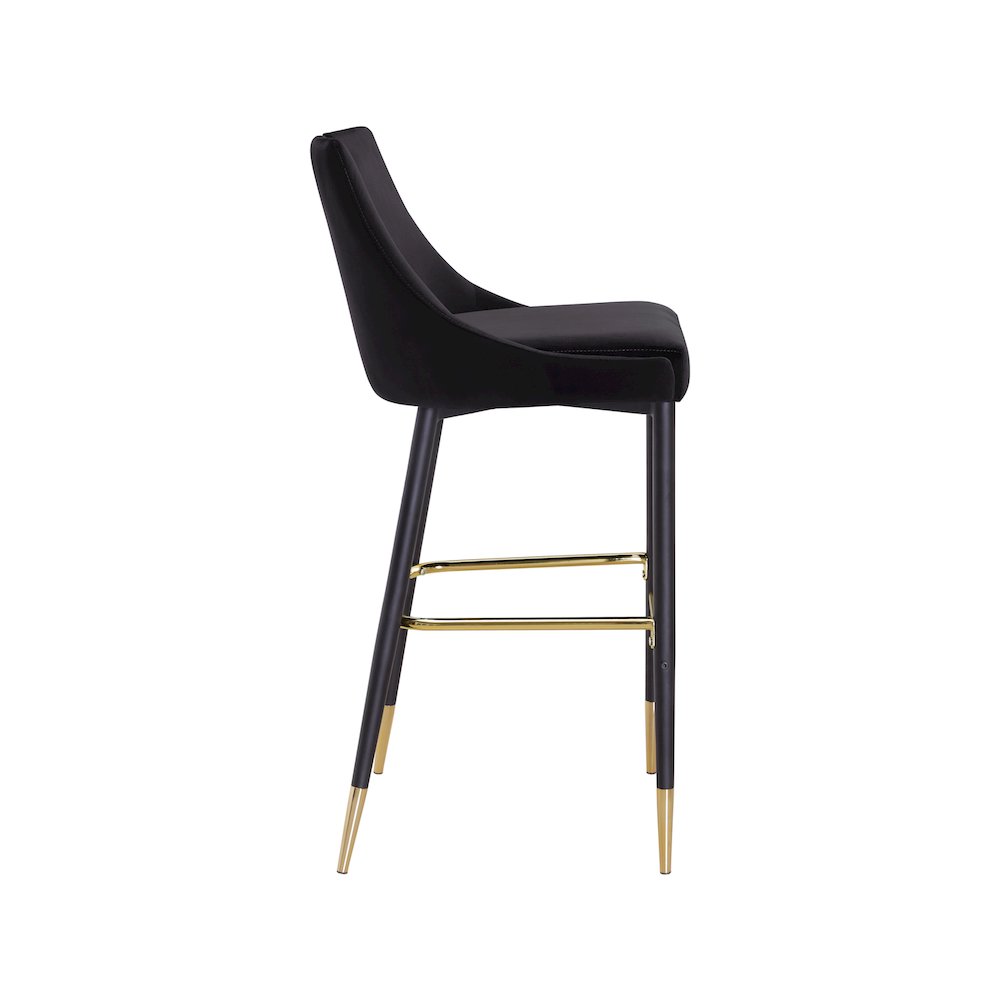 Sleek Black Velvet Stool, Set of 2