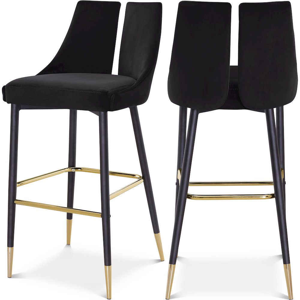 Sleek Black Velvet Stool, Set of 2