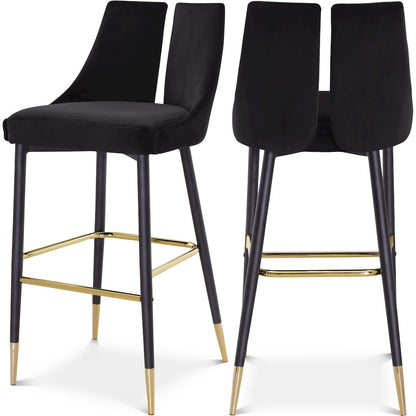 Sleek Black Velvet Stool, Set of 2