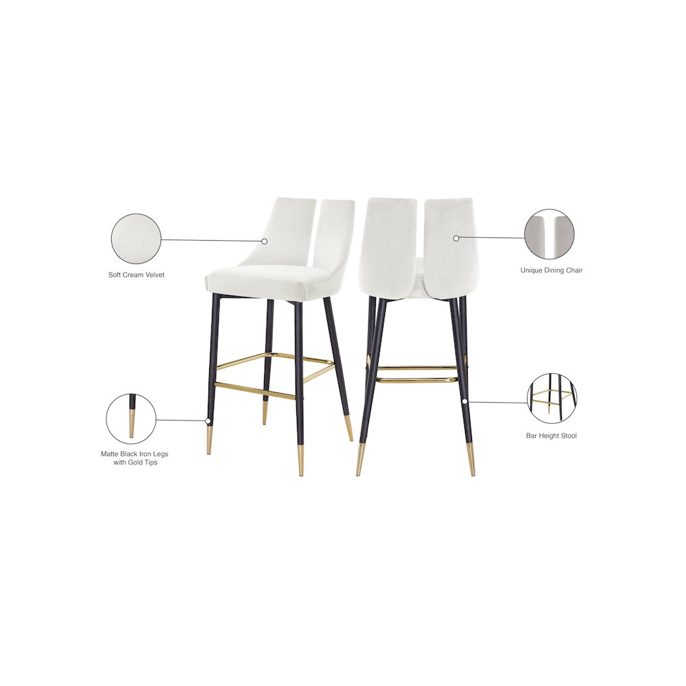 Sleek Cream Velvet Stool, Set of 2