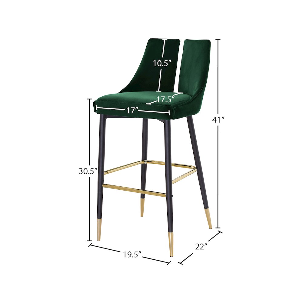 Sleek Green Velvet Stool, Set of 2