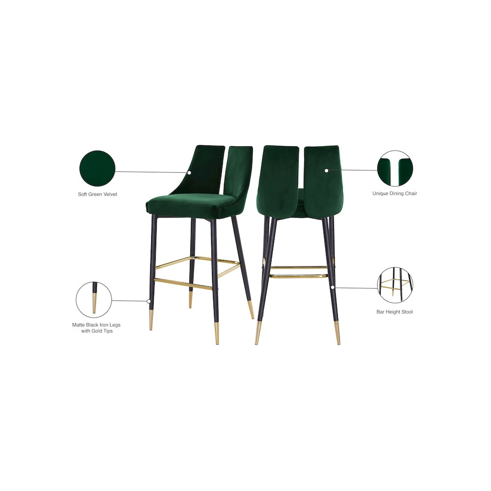 Sleek Green Velvet Stool, Set of 2