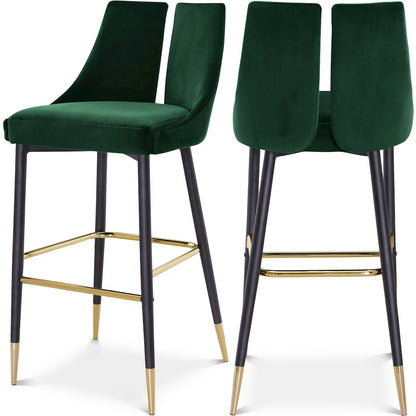 Sleek Green Velvet Stool, Set of 2