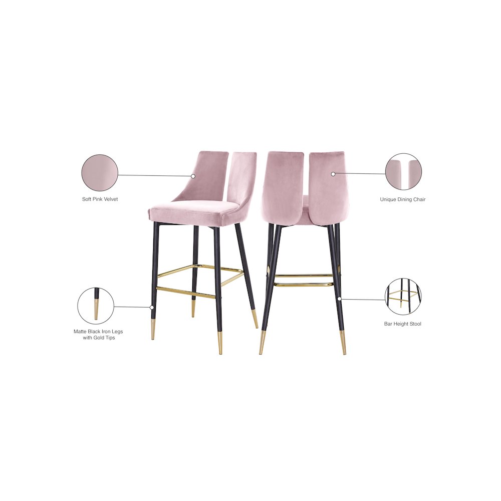 Sleek Pink Velvet Stool, Set of 2