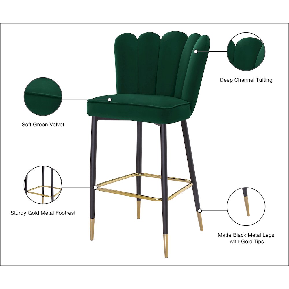 Lily Green Velvet Stool, Set of 2