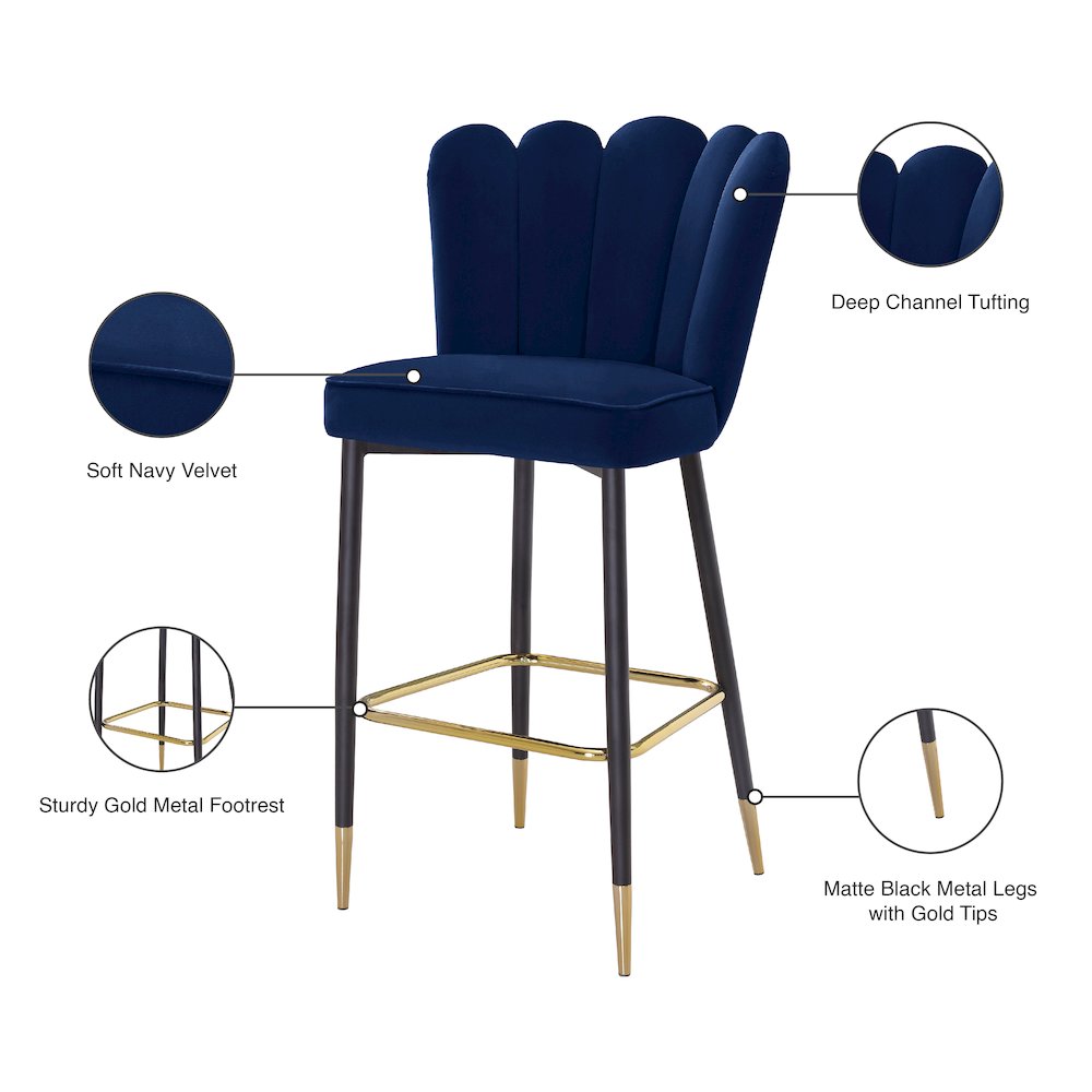 Lily Navy Velvet Stool, Set of 2