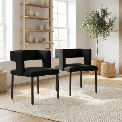 Matte Black Velvet Dining Chairs Set of 2 with Contemporary Style