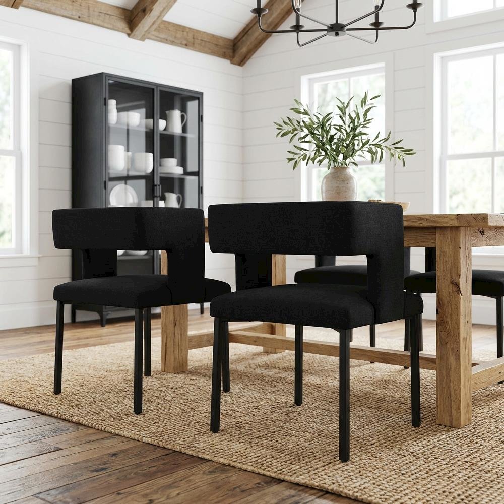 Matte Black Velvet Dining Chairs Set of 2 with Contemporary Style