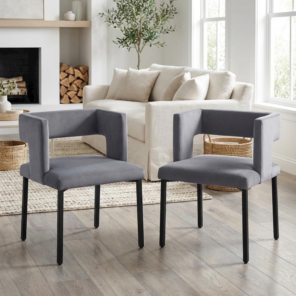 Matte Black Velvet Dining Chairs, Set of 2 with Contemporary Style