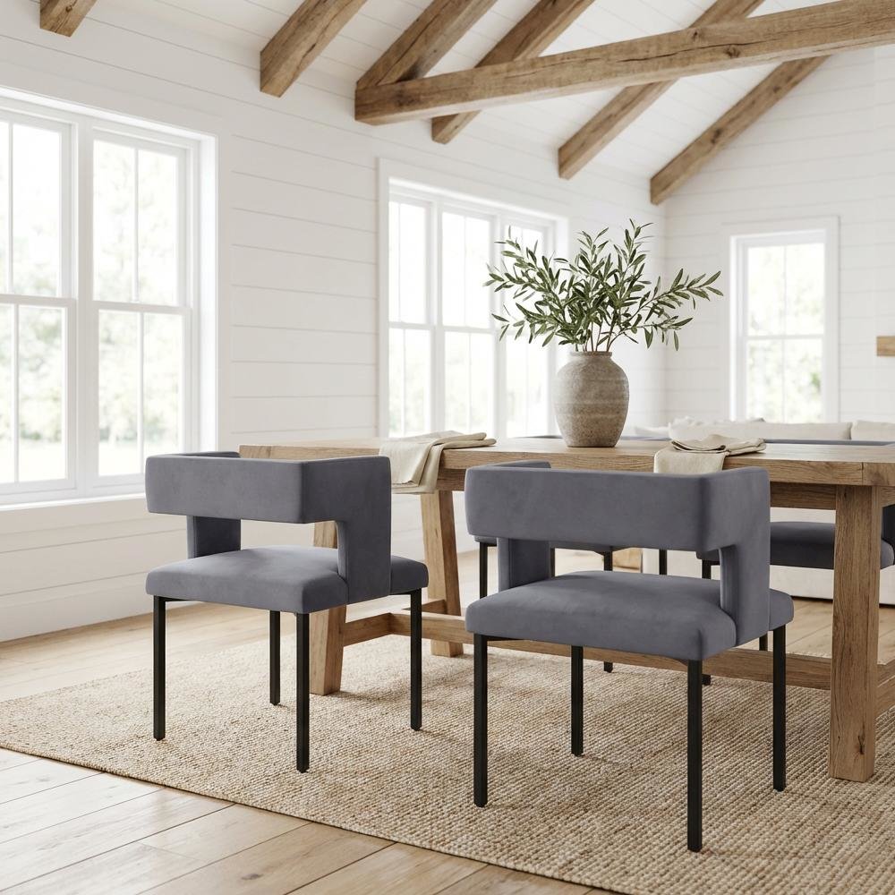 Matte Black Velvet Dining Chairs, Set of 2 with Contemporary Style