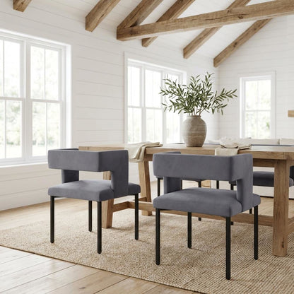 Matte Black Velvet Dining Chairs, Set of 2 with Contemporary Style