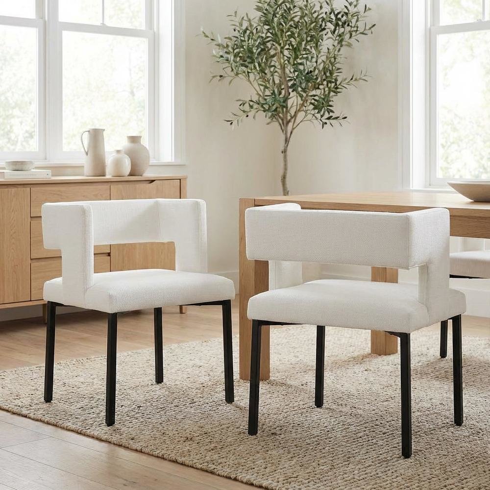 Matte Black Vegan Leather Dining Chairs Set of 2 with Contemporary Design