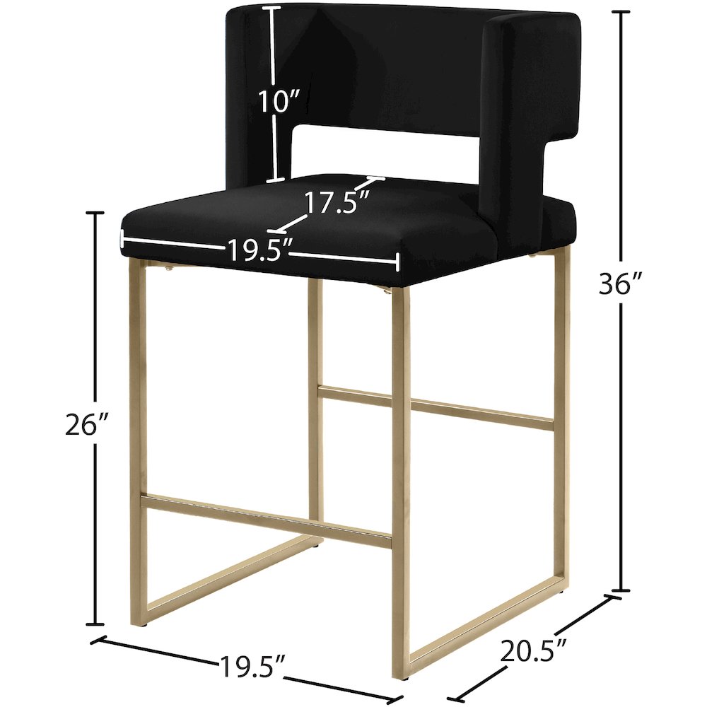 Caleb Black Velvet Counter Stool, Set of 2