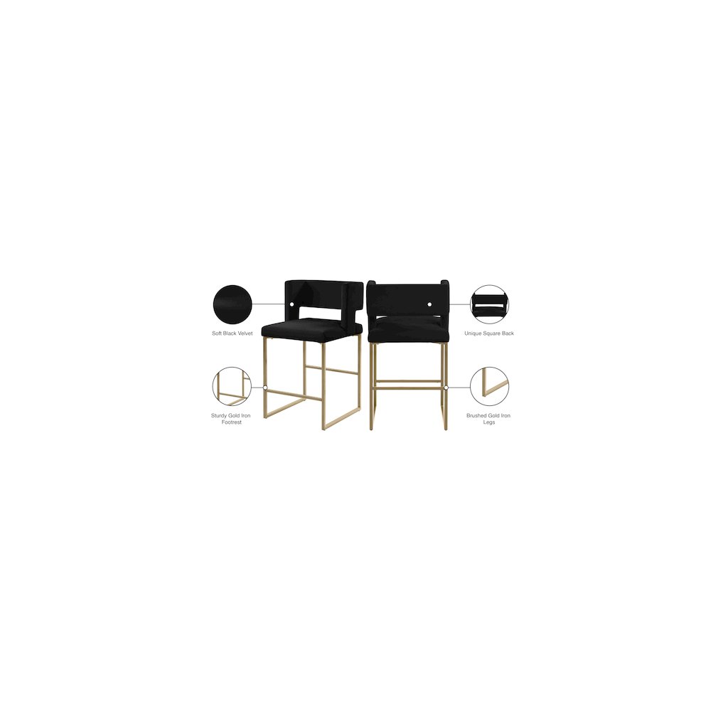 Caleb Black Velvet Counter Stool, Set of 2