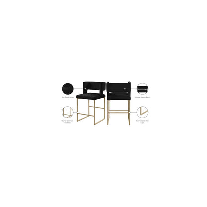 Caleb Black Velvet Counter Stool, Set of 2