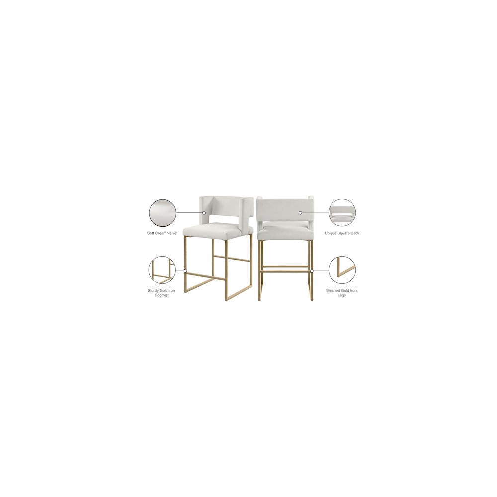 Caleb Cream Velvet Counter Stool, Set of 2