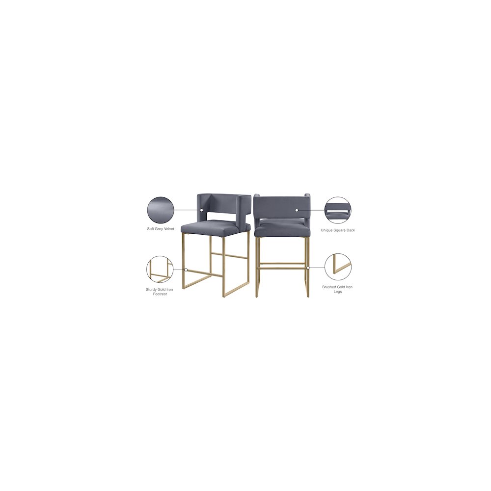 Caleb Grey Velvet Counter Stool, Set of 2