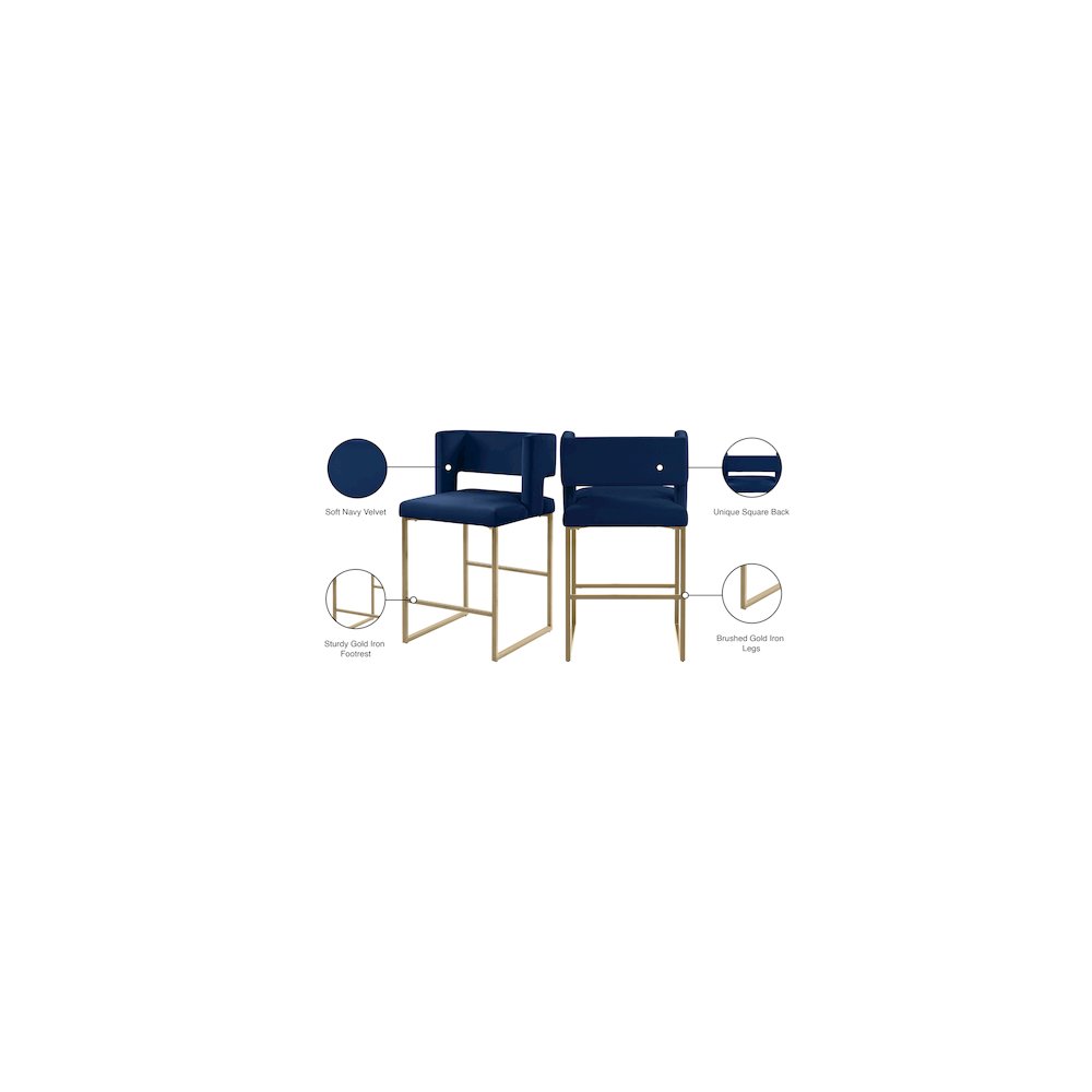 Caleb Navy Velvet Counter Stool, Set of 2