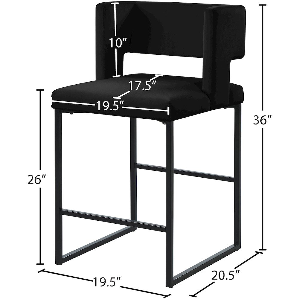 Caleb Black Velvet Counter Stool, Set of 2