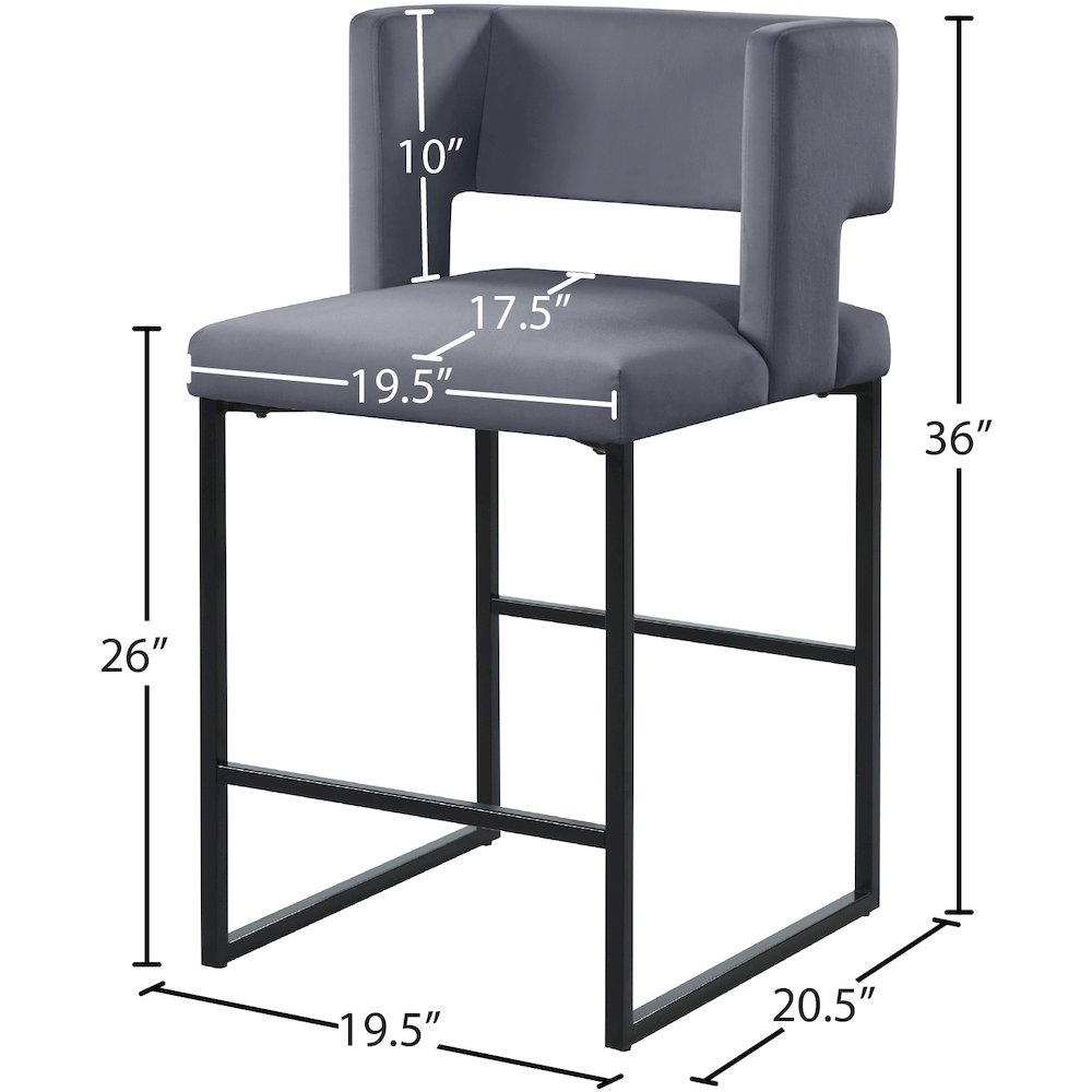 Caleb Grey Velvet Counter Stool, Set of 2