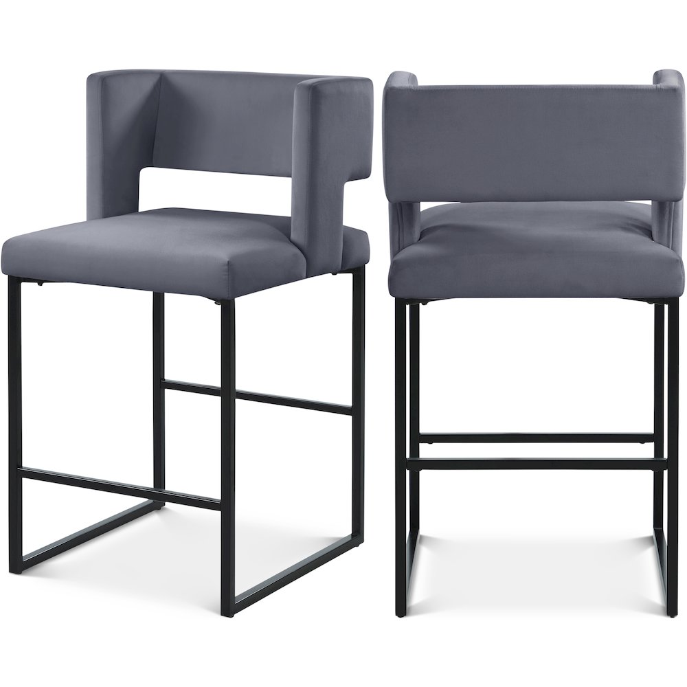 Caleb Grey Velvet Counter Stool, Set of 2