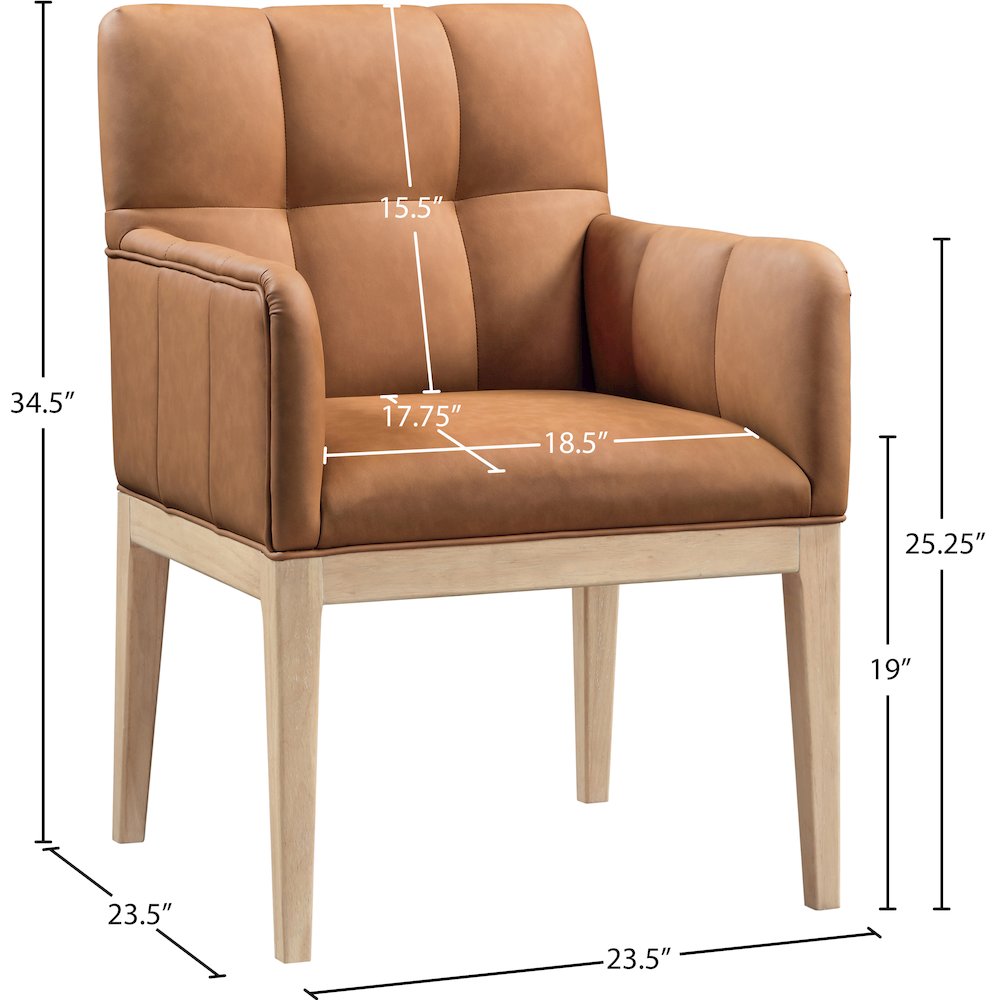 Adrian Cognac Vegan Leather Dining Arm Chair, Set of 2