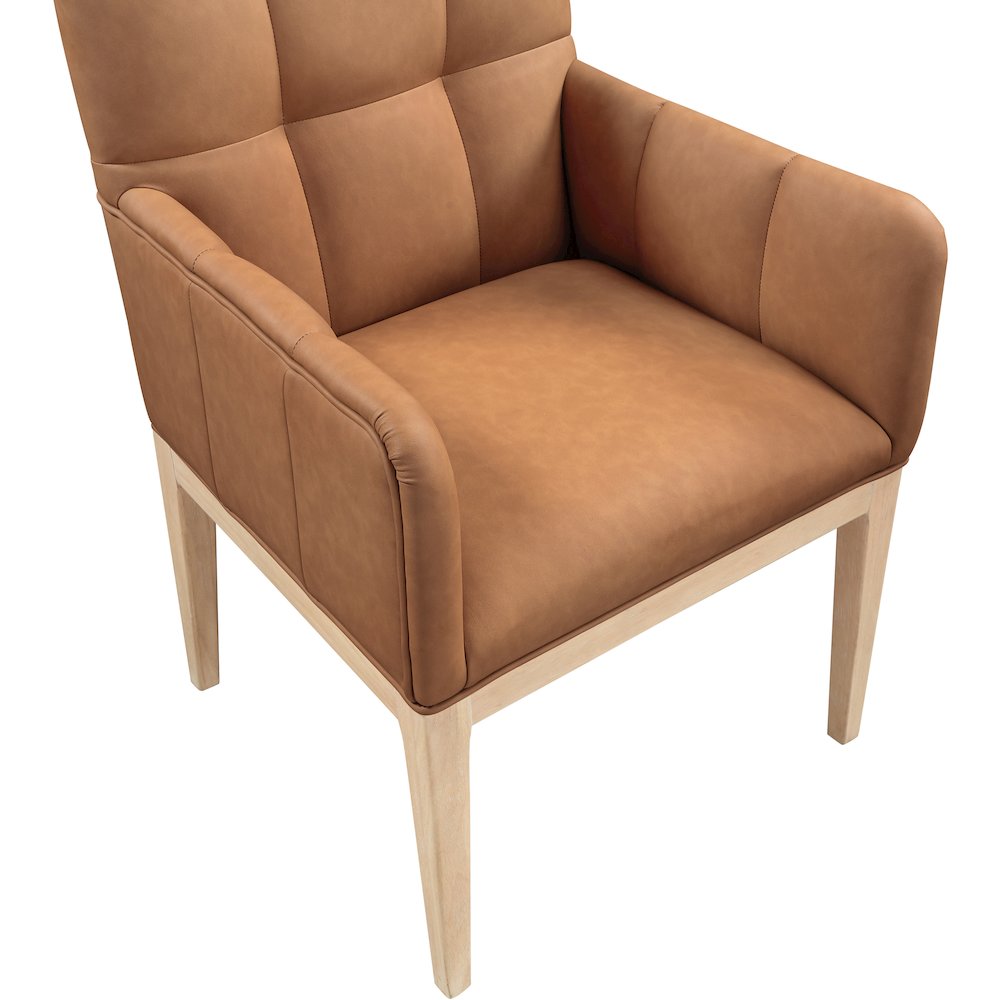 Adrian Cognac Vegan Leather Dining Arm Chair, Set of 2