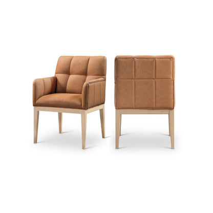Adrian Cognac Vegan Leather Dining Arm Chair, Set of 2