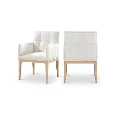 Adrian Cream Vegan Leather Dining Arm Chair, Set of 2