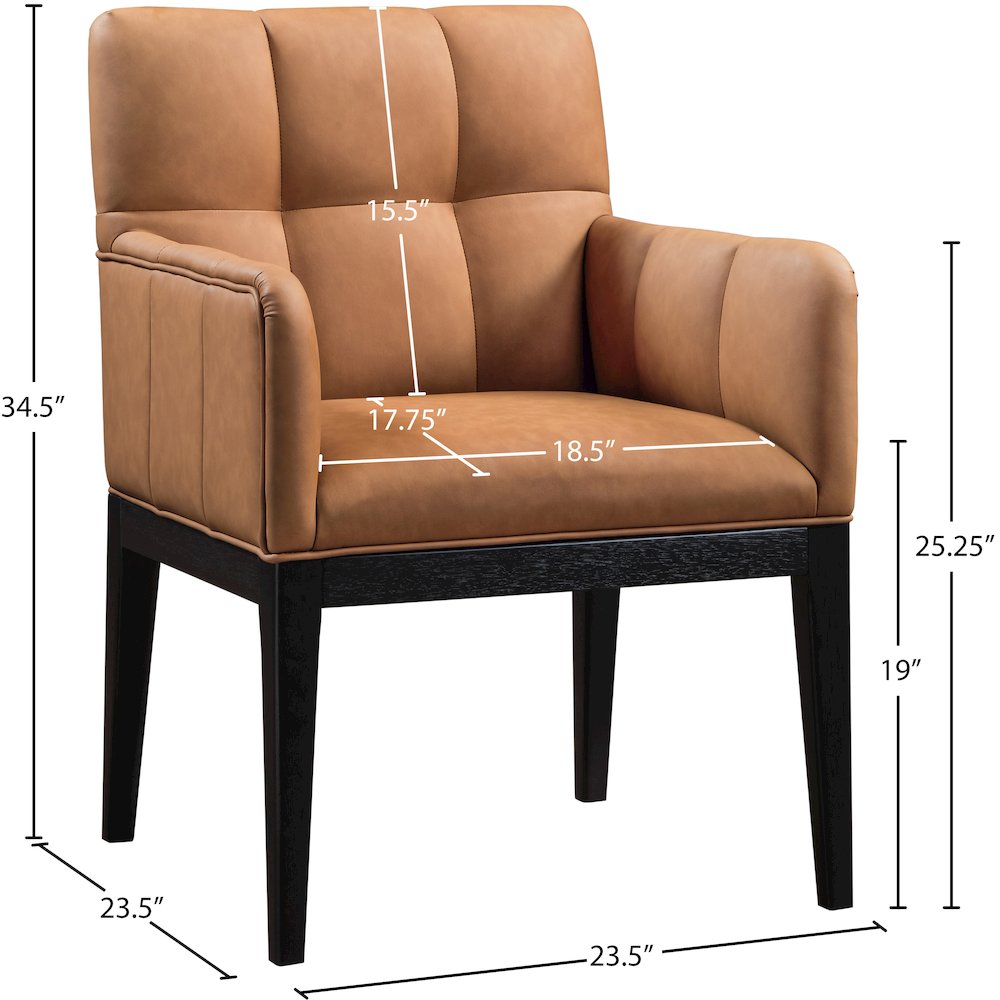 Adrian Cognac Vegan Leather Dining Arm Chair, Set of 2