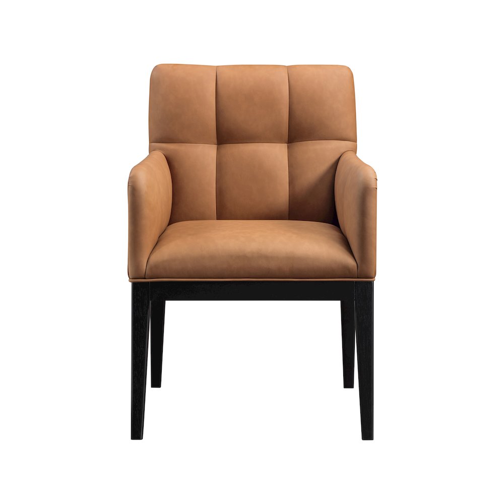 Adrian Cognac Vegan Leather Dining Arm Chair, Set of 2