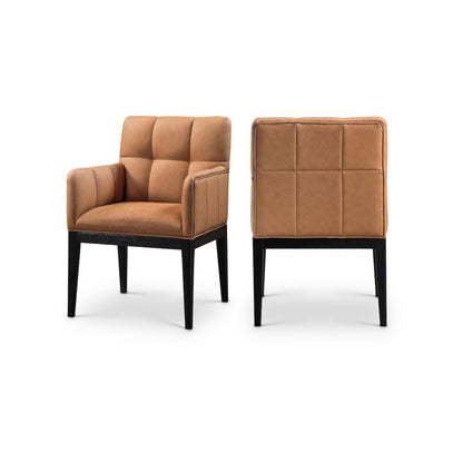 Adrian Cognac Vegan Leather Dining Arm Chair, Set of 2