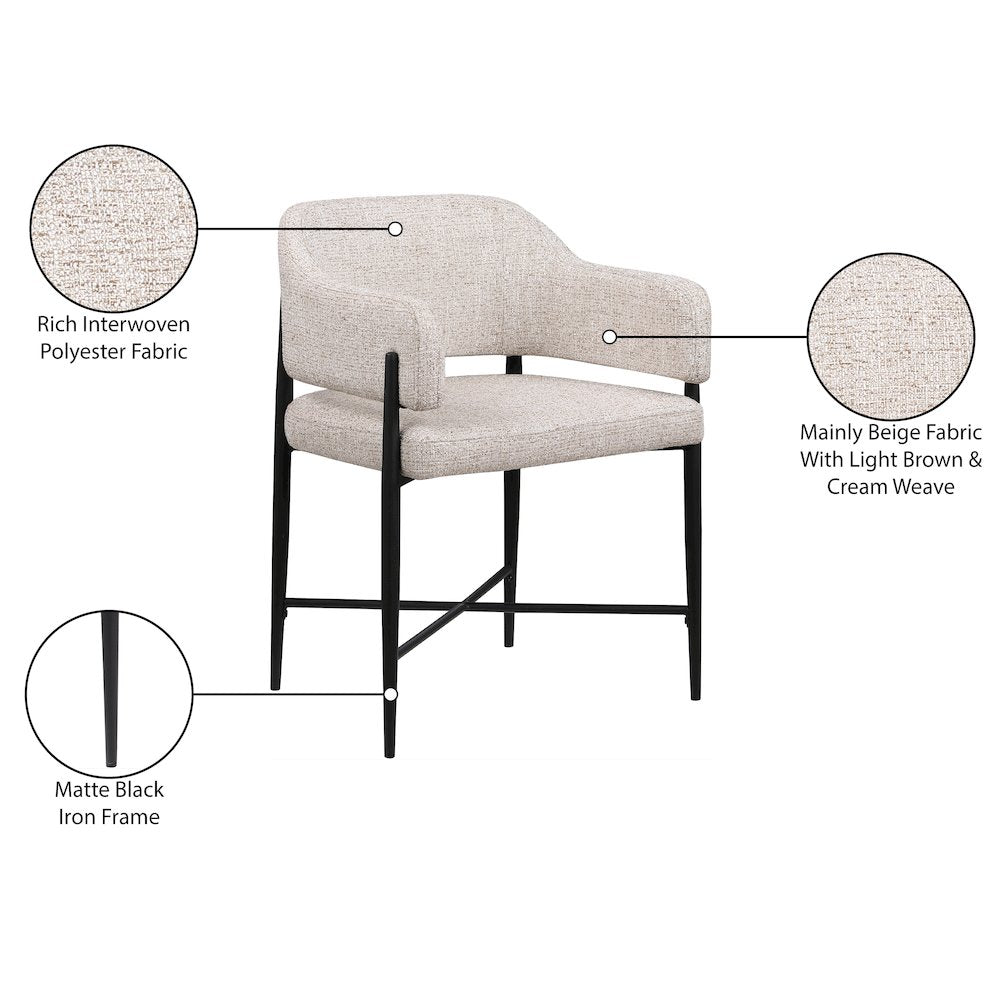 Dame Beige Fabric Upholstered Dining Chair, Set of 2