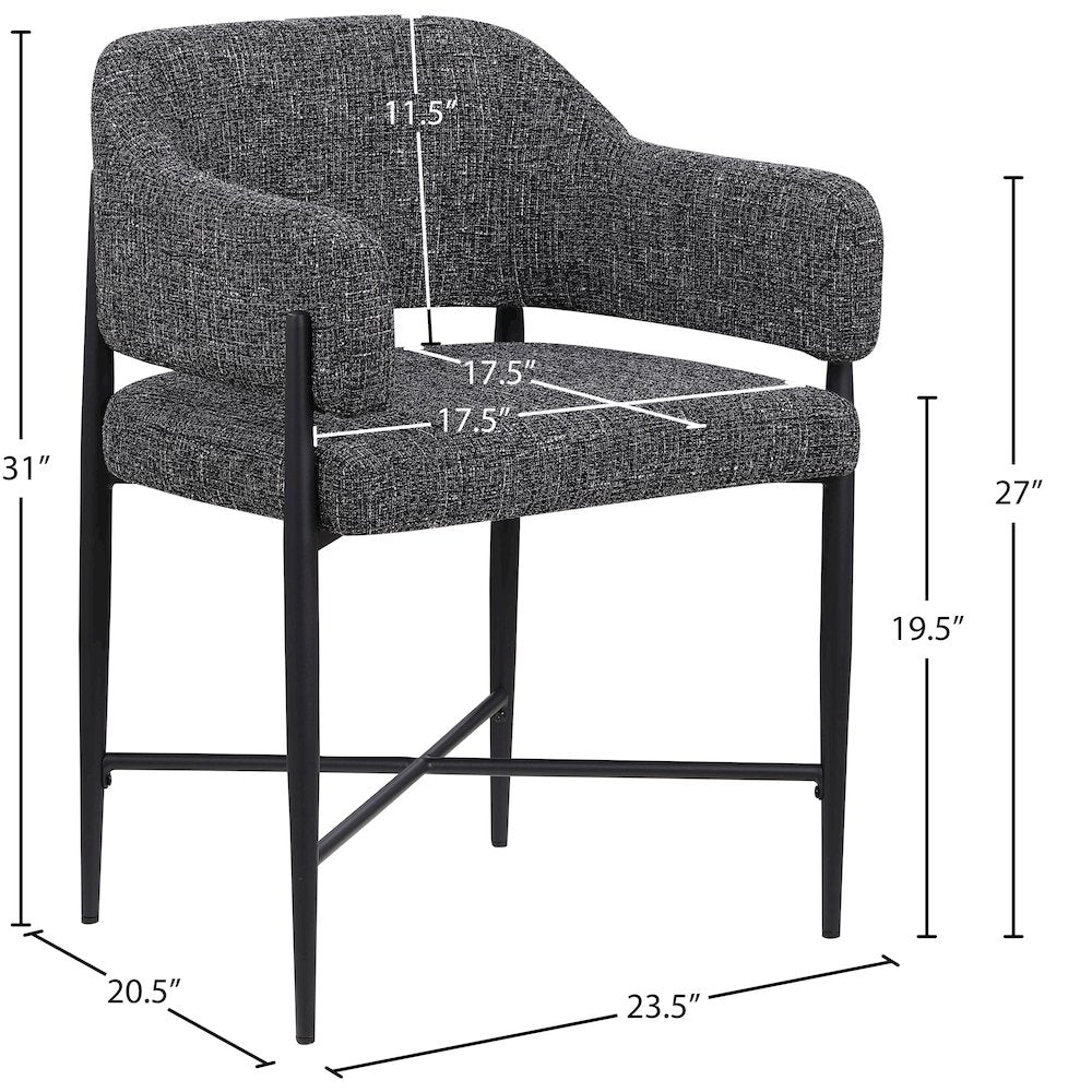 Dame Black Fabric Upholstered Dining Chair, Set of 2