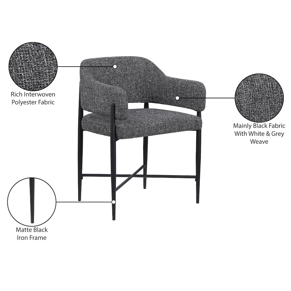 Dame Black Fabric Upholstered Dining Chair, Set of 2