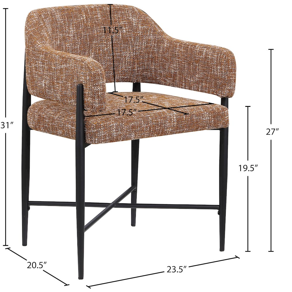 Dame Cognac Fabric Upholstered Dining Chair, Set of 2