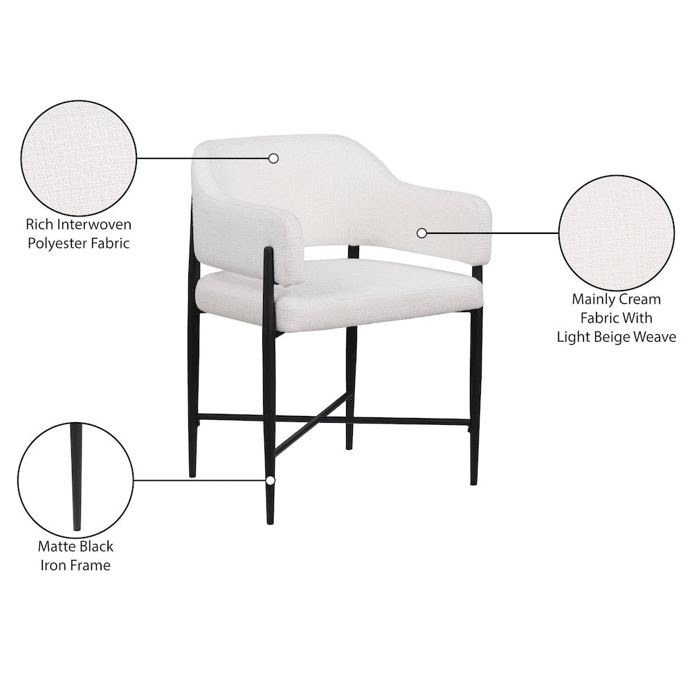 Dame Cream Fabric Upholstered Dining Chair, Set of 2