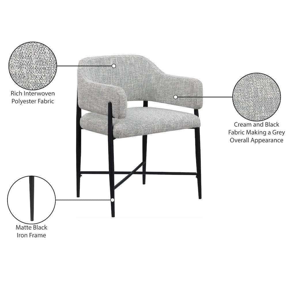 Dame Grey Fabric Upholstered Dining Chair, Set of 2