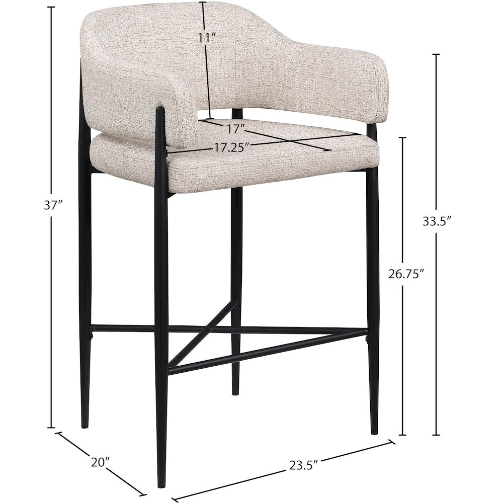 Dame Beige Fabric Upholstered Counter Stool, Set of 2