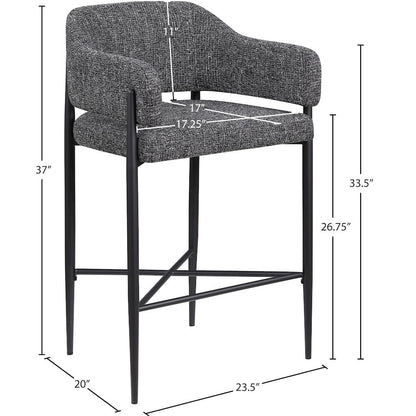 Dame Black Fabric Upholstered Counter Stool, Set of 2