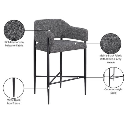 Dame Black Fabric Upholstered Counter Stool, Set of 2